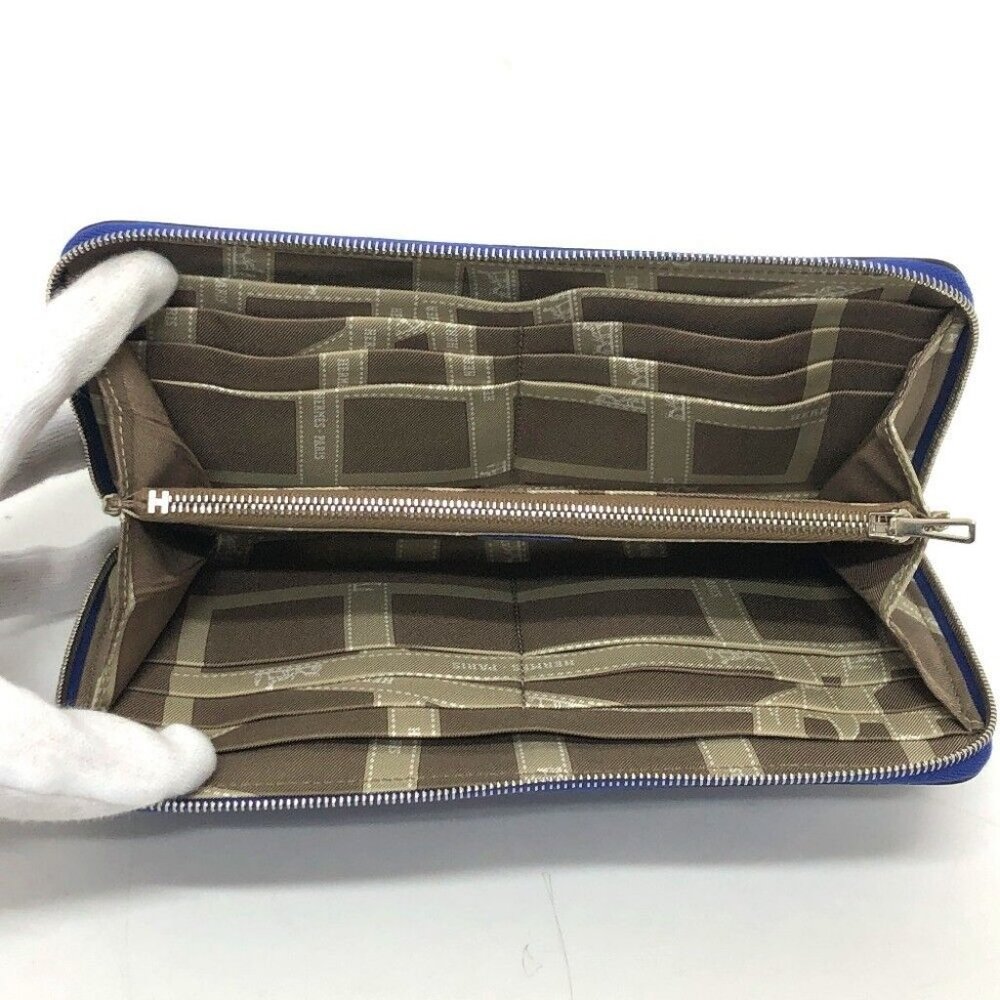 HERMES Azap Long Silk-In Zip Around Long Wallet Epsom Blue Based - Picture 5 of 11
